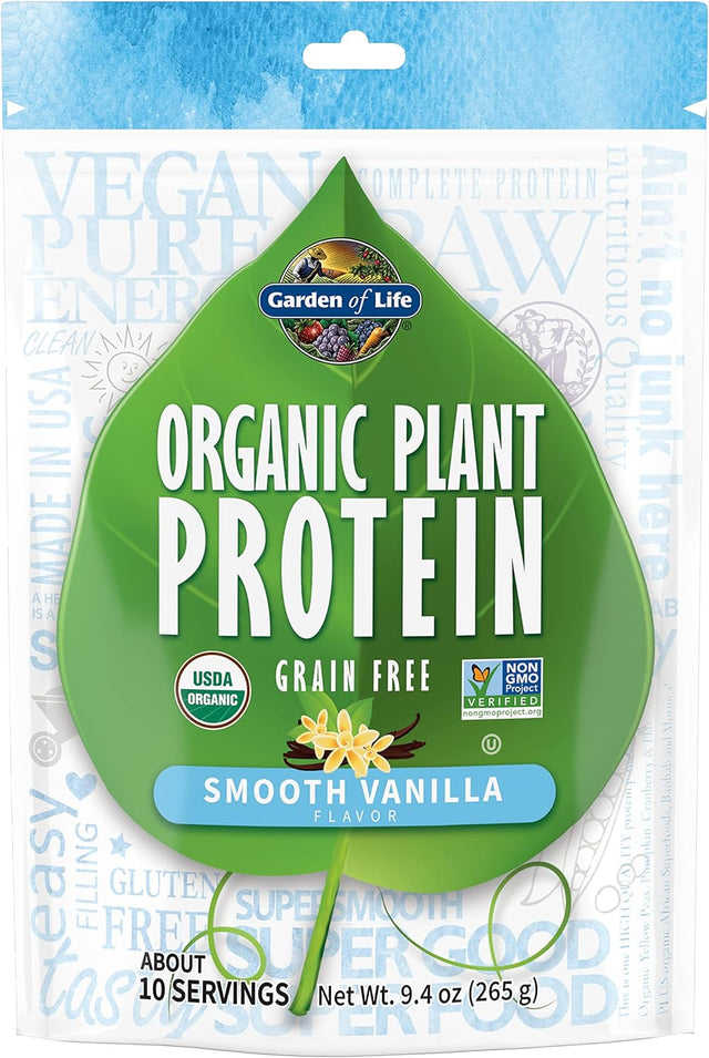 Garden of Life Organic Plant Based Protein Powder - Smooth Vanilla, Vegan, Grain Free and Gluten Free Shake for Women and Men - 10 Servings, 15G of Complete Protein, Probiotics & Enzymes, 0G Sugar