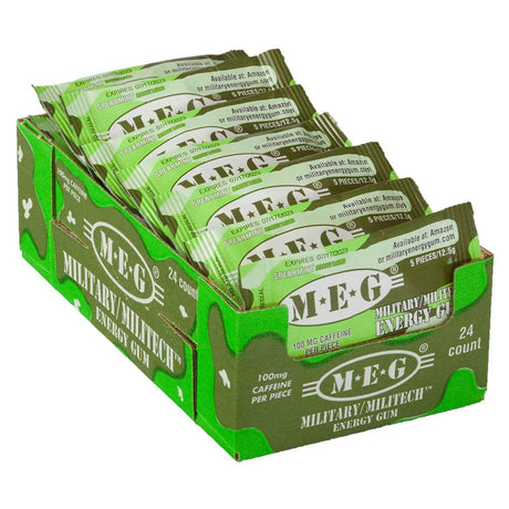 MEG - Military Energy Gum | 100Mg of Caffeine per Piece + Increase Energy + Boost Physical Performance + Spearmint 24 Pack (120 Count)