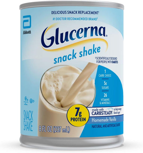 Glucerna Nutritional Snack Shake, Diabetic Drink to Support Blood Sugar Management, 7G Protein, 140 Calories, Homemade Vanilla, 8 Fl Oz (Pack of 16)