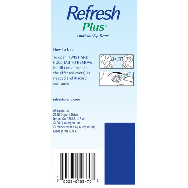 Refresh plus Lubricant Eye Drops Non-Preserved Tears, 70 Single-Use Containers, 0.01 Fl Oz (0.4 Ml)