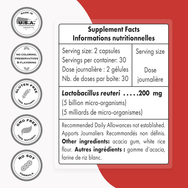 Supersmart - Lactobacillus Reuteri 5 Billion CFU per Day (Probiotic Supplement) - Digestive Health - Normal Lipid Balance | Non-Gmo & Gluten Free - 60 DR Capsules