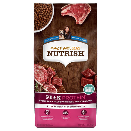 Rachael Ray Nutrish PEAK Protein Open Prairie Recipe with Beef, Venison & Lamb, Dry Dog Food, 4 Lb. Bag