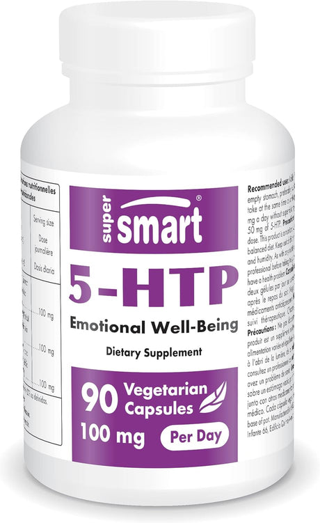 Supersmart - 5-HTP 100 Mg per Day - Helps Serotonin Synthesis - Emotional Well Being - Stress & Fatigue Relief - Natural Energy Pills | Non-Gmo & Gluten Free - 90 Vegetarian Capsules