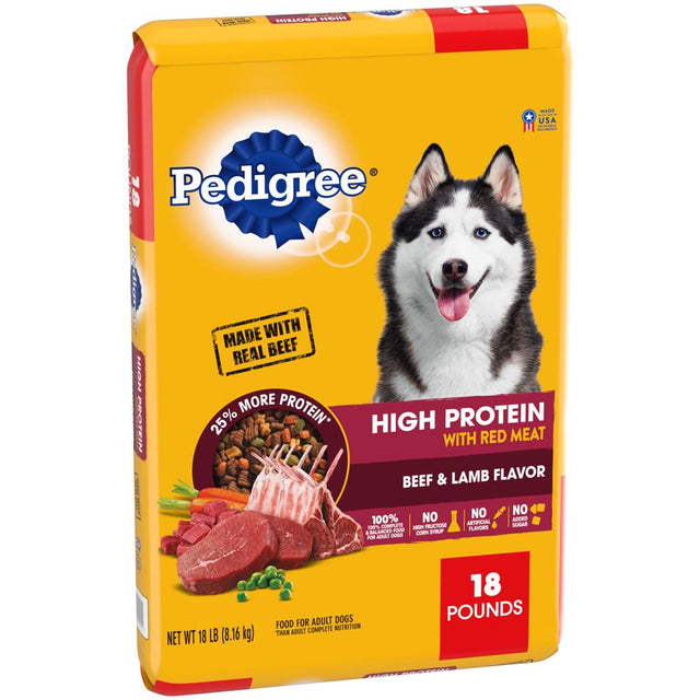 Pedigree High Protein Beef and Lamb Flavor Dry Dog Food, 18 Lb Bag