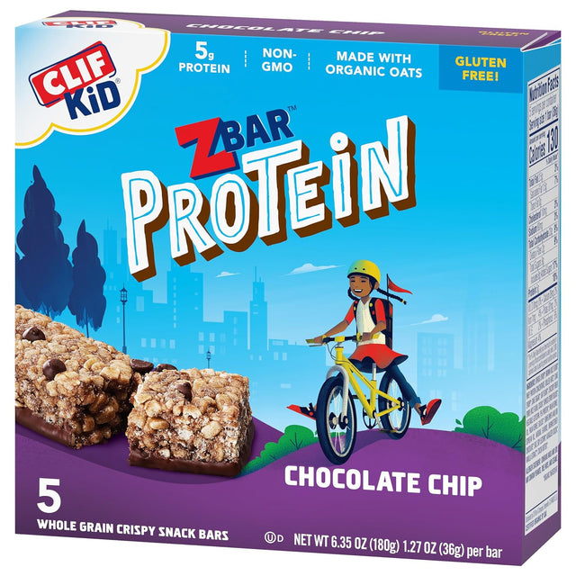 CLIF Kid Zbar Protein - Chocolate Chip - Crispy Whole Grain Snack Bars - Made with Organic Oats - Non-Gmo - 5G Protein - 1.27 Oz. (5 Pack)