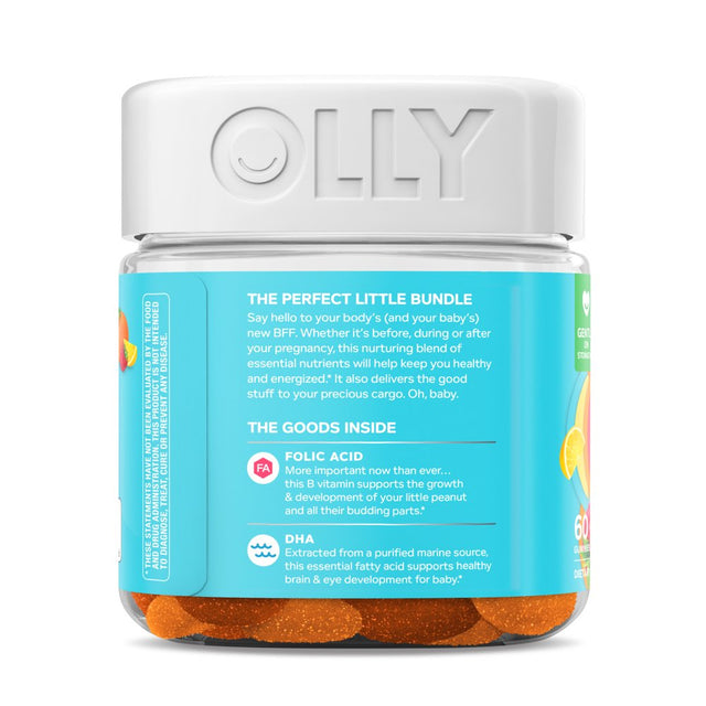 OLLY Prenatal Multivitamin Gummy for Women, Folic Acid, Vitamin D, Omega 3 DHA, 60 Ct