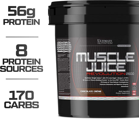 Ultimate Nutrition Muscle Juice Revolution 2600, Lean Muscle Mass Gainer Protein Powder with Glutamine, Whey Protein Isolate for Weight Gain, Time Release Carbohydrates, 11.1 Pounds, Chocolate