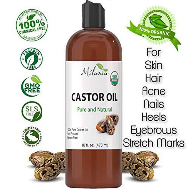 Premium Organic Castor Oil - 100% Pure and Hexane-Free Cold-Pressed Beauty & Skincare Serum - Eyelash & Eyebrow Hair Growth Enhancer - Natural Conditioner, Skin Moisturizer, Laxative for Men