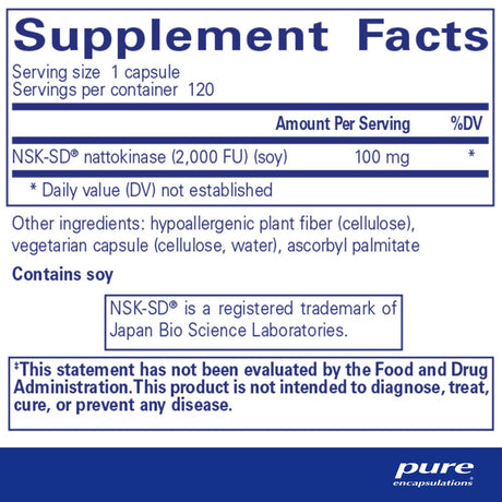 Pure Encapsulations NSK-SD | Nattokinase 100 Mg | Enzymes to Promote Healthy Blood Flow, Circulation, and Blood Vessel Function | 120 Capsules