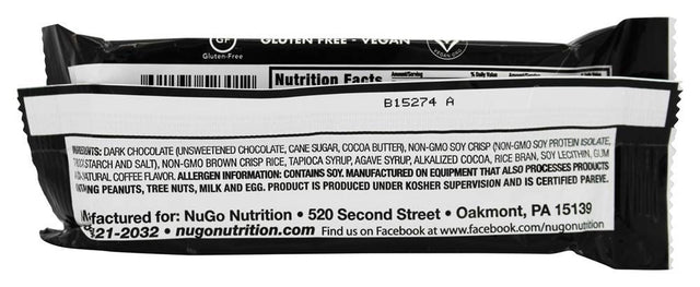 NUGO NUTRITION BAR BAR,NUGO DARK,MOCHA CHOC, 50 GRM CASE_12