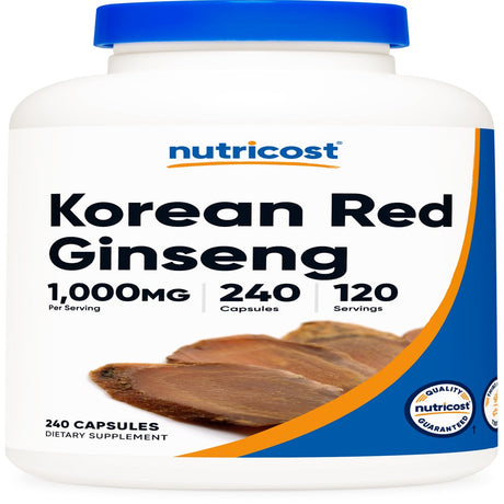 Nutricost Korean Red Ginseng 240 Capsules - 1000Mg Extra Strength Serving Size - Supplement