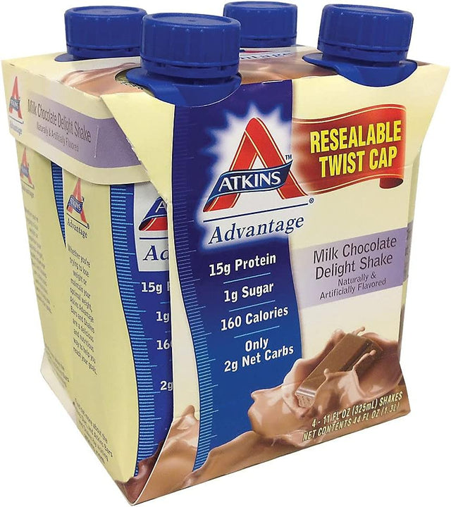 Atkins Milk Chocolate Delight Protein-Rich Shake. Rich and Creamy with Protein. Keto-Friendly and Gluten Free, 11 Fl Oz (Pack of 4)