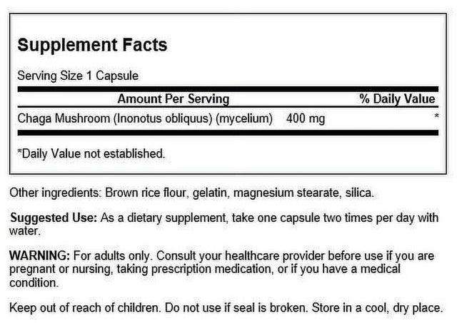 Swanson Full Spectrum Chaga Mushroom 400 Mg 60 Capsules