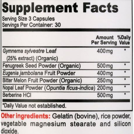 Blood Sugar Support Supplement: Berberine, Fenugreek, Gymnema Sylvestre (Gurmar), Bitter Melon, Jamun, Nopal - Diabetes Supplement for Women and Men - 90 Capsules