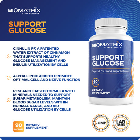 Biomatrix Blood Sugar Stabilizer - Vanadyl Sulfate Chromium Cinnamon - Support Glucose, 60 Caps