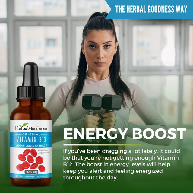 Vitamin B12 Methyl 10,000Mcg Liquid Extract Vegan Formula - Sublingual Blood Builder - Energy and Vitality, Original Methylcobalamin USA Made - Herbal Goodness