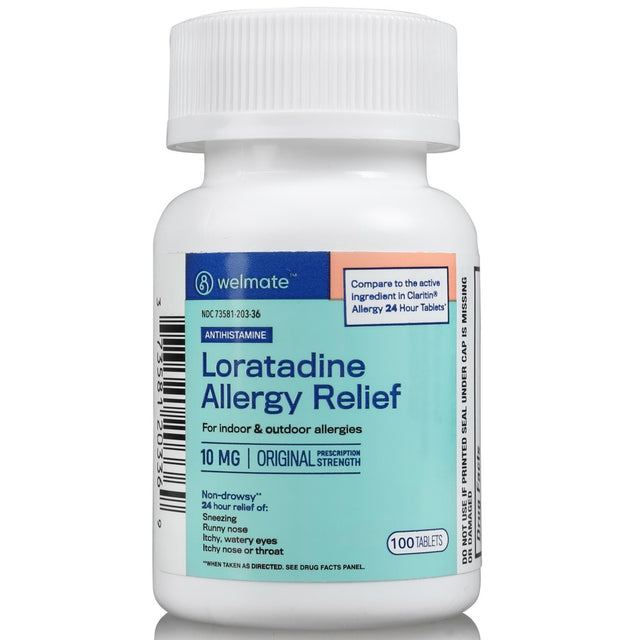 WELMATE Antihistamine Allergy Relief - Loratadine 10Mg - 24 Hour Relief - 100 Count Tablets