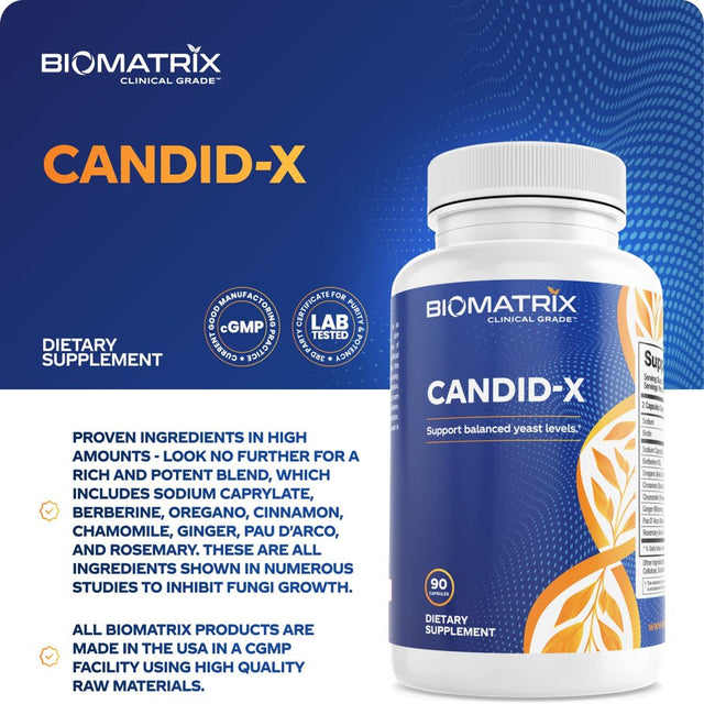 Biomatrix Candid-X | Candida Support, Oregano, Sodium Caprylate, Botanical Complex (90 Capsules)