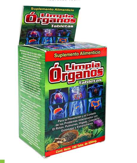 Limpia Organos Tab 500Mg (Detox De Riñones, Pulmones, Hígado, Colesterol, Estomago) 100 Tablets