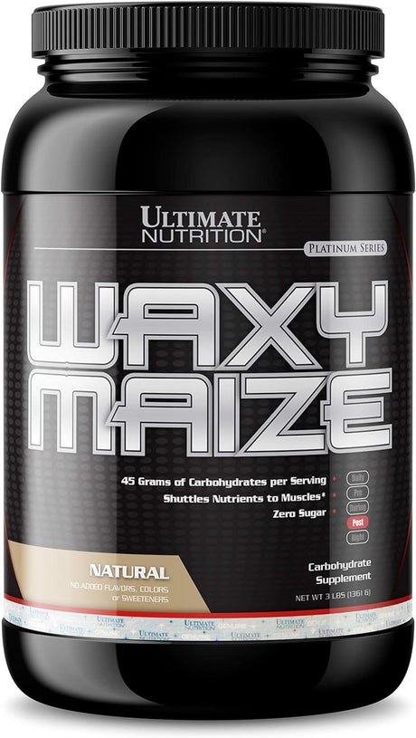 Ultimate Nutrition Waxy Maize, Zero Sugar Carbohydrate Powder, Unflavored Protein Powder, Muscle Mass Gainer, Post Workout Recovery Drink, 3 Pound, Natural