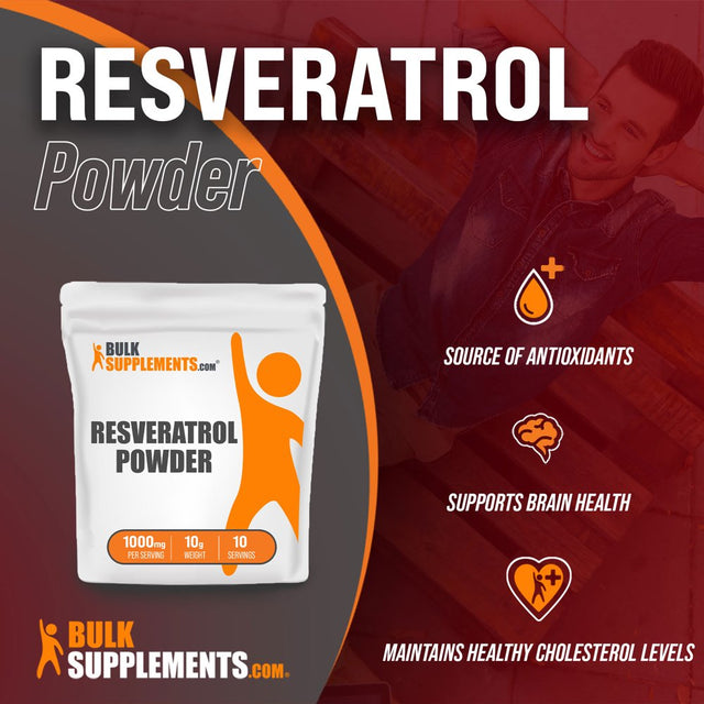 Bulksupplements.Com Resveratrol Powder, 1000Mg - Brain, Heart & Joint Support Supplement (10G - 10 Serv)