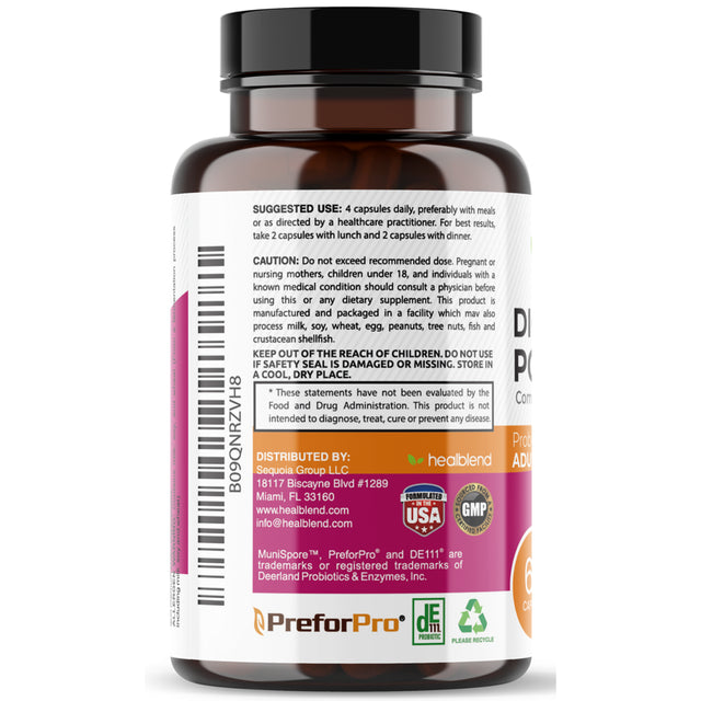 Healblend Digest+ Prebiotic + Probiotic Supplement - Support Digestive Enzymes, Gut Health & Bloating Relief for Women & Men, Vegan, Non-Gmo, Gluten Free - 60 Capsules