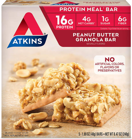 Atkins Peanut Butter Granola Protein Meal Bar, 1.69 Oz, 5 Ct