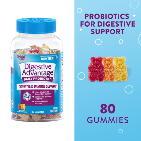 Digestive Advantage Daily Probiotic Gummies, Natural Fruit Flavors - 80 Gummies