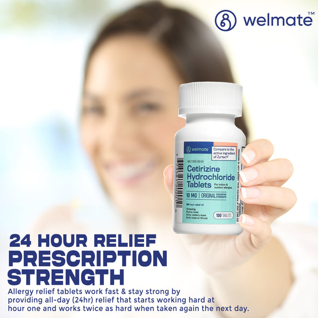 Welmate Allergy Relief | Cetirizine HCL 10 Mg | 100 Count Tablets | 24 Hour