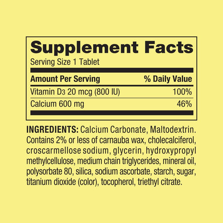 Spring Valley Calcium plus Vitamin D Tablets Dietary Supplement, 600 Mg, 100 Count