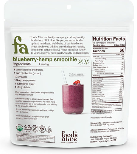 Foods Alive | Organic Hemp Protein Powder | 8 Oz