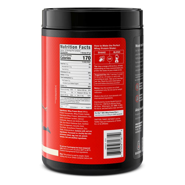 Six Star Pro Nutrition 100% Whey Protein Powder Plus, 30G Protein, Vanilla Cream, 1.81 Lbs