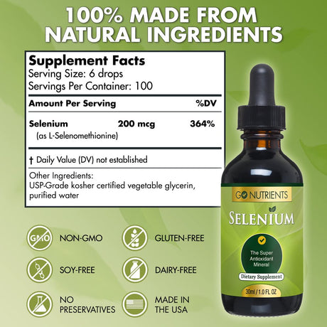 Go Nutrients Selenium 200Mcg Supplement, 1 Oz