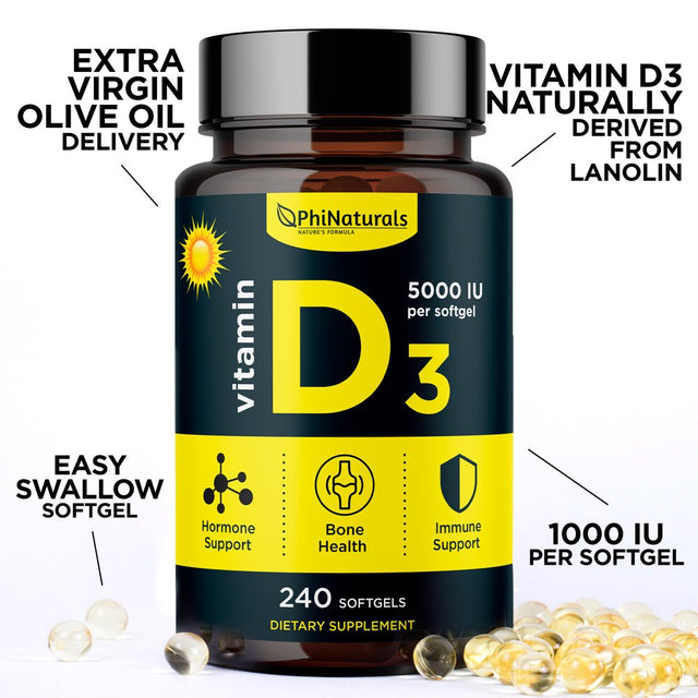 Vitamin D3 1000 IU Softgels – [360 Count] Extra Virgin Olive Oil for Maximum Absorption – Sunshine Vitamin for Immune and Mood Support – Cholecalciferol from Lanolin for Healthy Bones Muscle Teeth