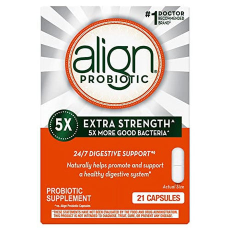 Align Probiotic Extra Strength, Probiotics for Women and Men, #1 Doctor Recommended Brand, 5X More Good Bacteria to Help Support a Healthy Digestive System, 21 Capsules