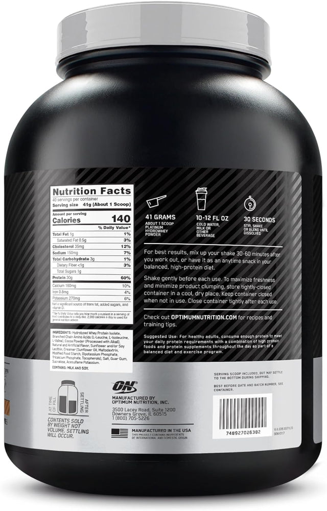 Optimum Nutrition Platinum Hydrowhey Protein Powder, 100% Hydrolyzed Whey Protein Isolate Powder, Flavor: Turbo Chocolate, 40 Servings, 3.61 Pounds (Packaging May Vary)