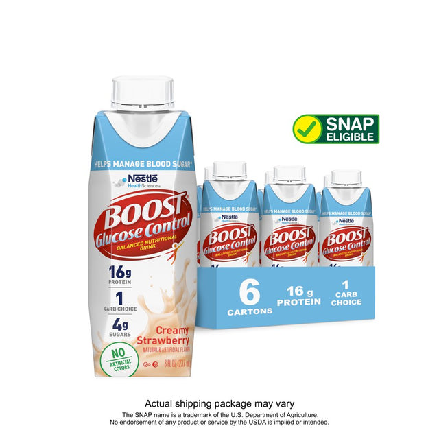 BOOST Glucose Control Nutritional Drink, Creamy Strawberry, 16 G Protein, 6 - 8 Fl Oz Cartons