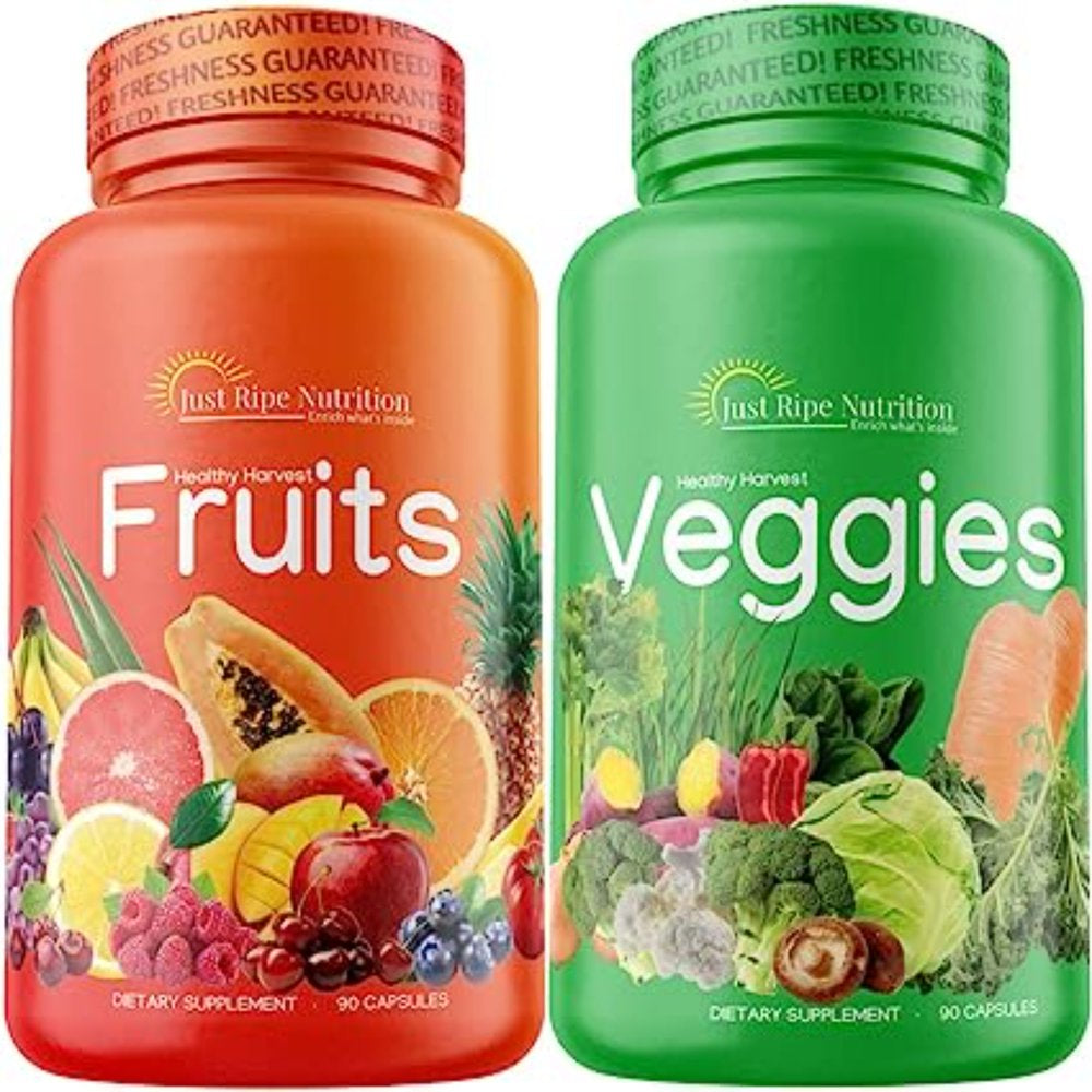 Just Ripe Nutrition Fruits and Veggies Supplement - 90 Fruit and 90 Ve ...