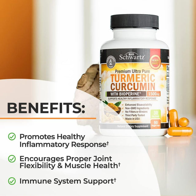 Bioschwartz Turmeric Curcumin with Bioperine 1500Mg | Turmeric Capsules with Black Pepper, 90Ct