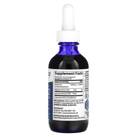 Trace Minerals | Liquid Ionic Vitamin B12 1000 Mcg | Supports Red Blood Cells, Cardiovascular Health, Nerve Function, Hormone Balance, and Nails | 2 Fl Oz, 59 Servings