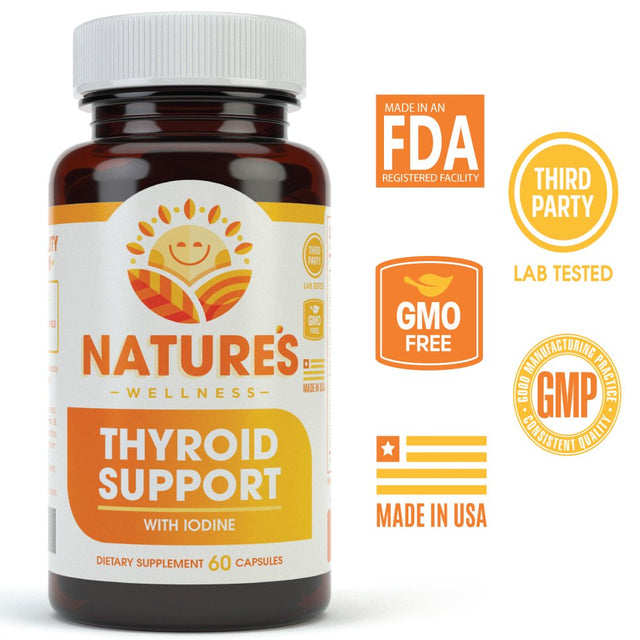 Thyroid Support Complex with Iodine for Energy Levels, Weight Loss, Metabolism, Fatigue & Brain Function - Natural Health Supplement Formula: L-Tyrosine, Selenium, Kelp, Bladderwrack, Ashwagandha, Etc