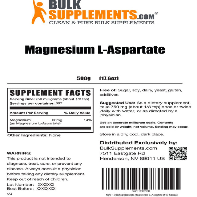 Bulksupplements.Com Magnesium L-Aspartate (500 Grams)