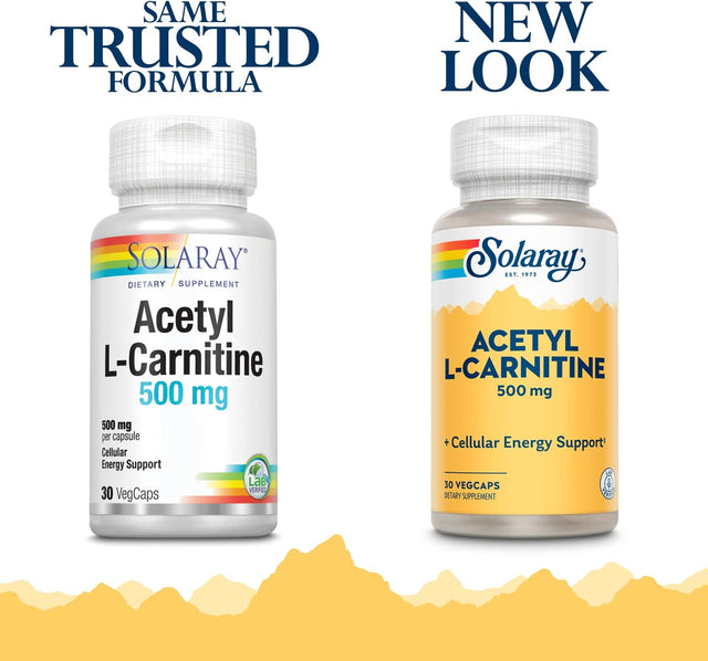 SOLARAY Acetyl L-Carnitine 500 Mg | Healthy Cellular Energy, Memory, Mood, and Cardiovascular Support | 30 Vegcaps