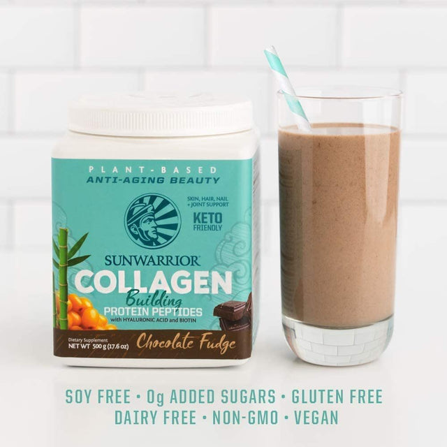 Sunwarrior Collagen Peptides Powder with Biotin Vitamin C Hyaluronic Acid Collagen Protein Powder for Hair Skin Nail Supplement Dairy Free Low Carb Gluten Free Chocolate Collagen Builder