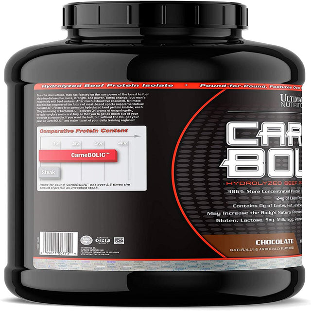 Ultimate Nutrition Carnebolic Beef Protein Isolate Powder with 0 Carbs 0 Sugar and 0 Fat, Chocolate, 60 Servings