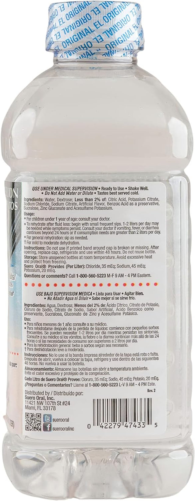 Suero Oral Electrolyte Solution for Children & Adults, Rehydrates, Restores Minerals and Nutrients, Coconut Flavor (33.8 Fl Oz/Pack of 1)