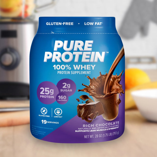 Pure Protein 100% Whey Protein Powder, Rich Chocolate, 25G Protein, 1.75 Lb