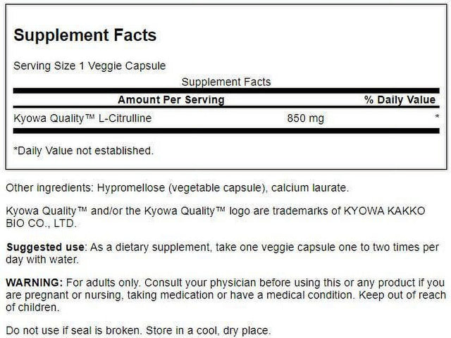 Swanson L-Citrulline - Pharmaceutical Grade 850 Mg 60 Veggie Capsules