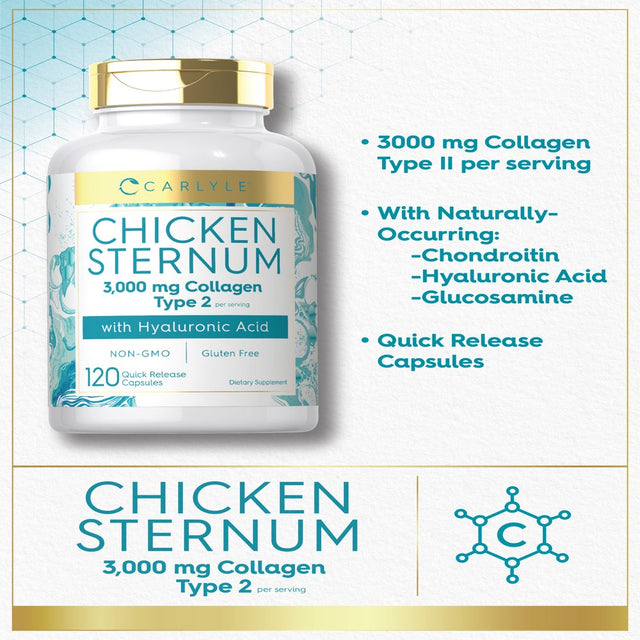 Chicken Sternum Cartilage Collagen | Type II 3000Mg | 120 Capsules | by Carlyle