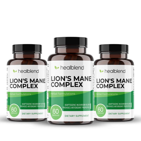 Healblend Lions Mane Mushroom Complex Capsules - Brain Supplement, Stimulates Mood, Memory and Creativity (60 Capsules) 3-Pack